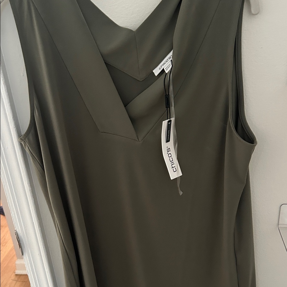 Chico's Olive Green V-Neck Layered Sleeveless Dress